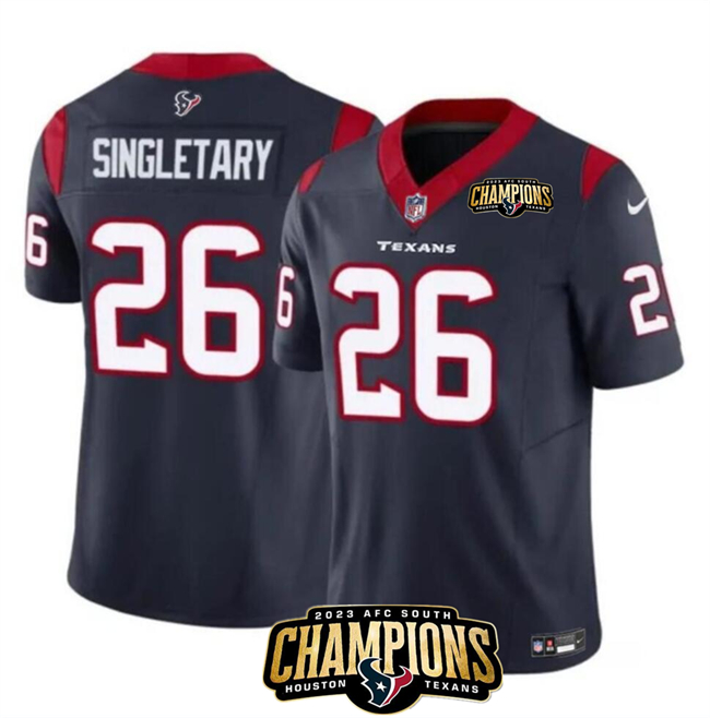 Men's Houston Texans #26 Devin Singletary Navy 2023 F.U.S.E. AFC South Champions Patch Vapor Untouchable Limited Football Stitched Jersey